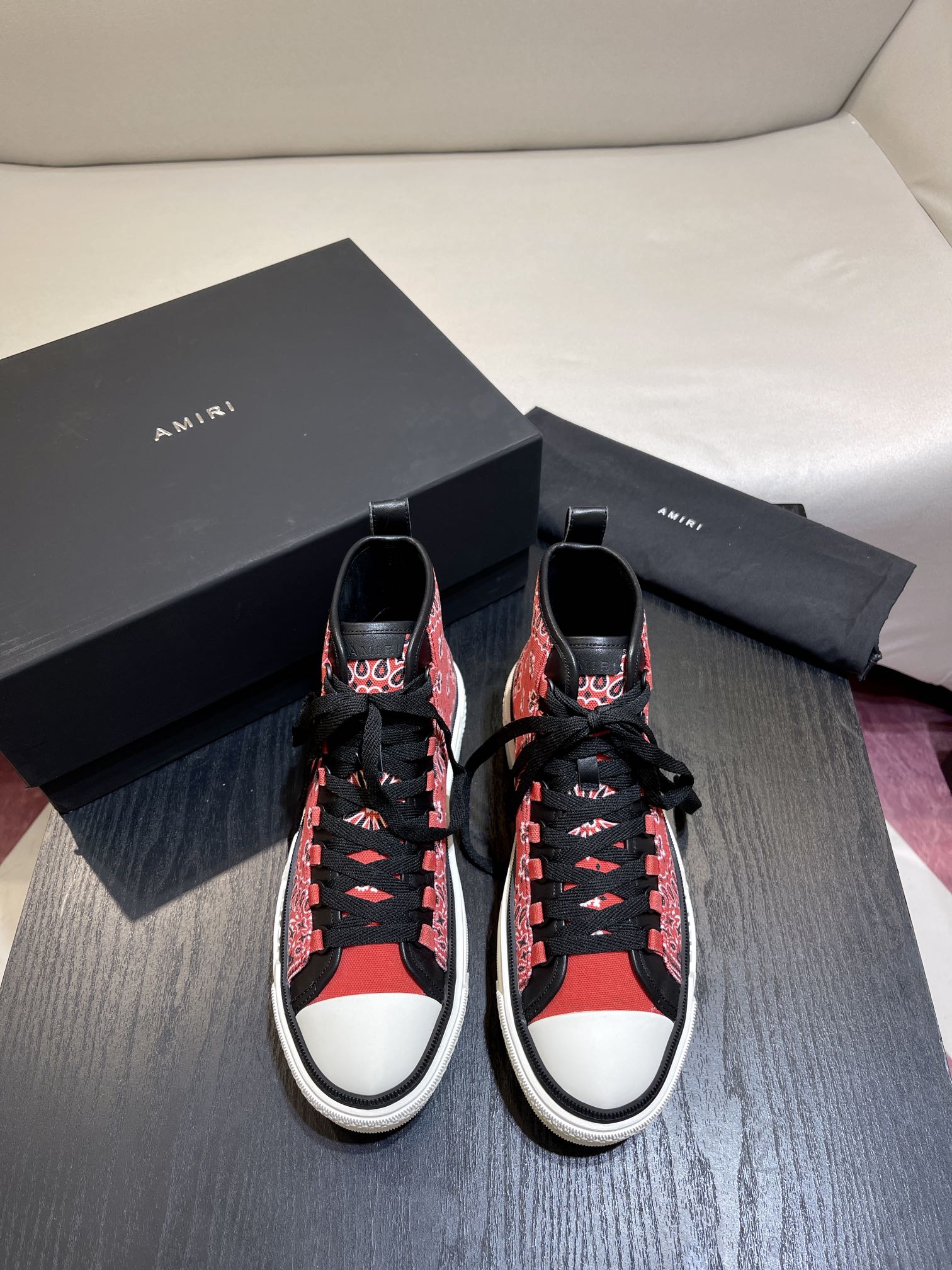 Men's Amiri Canvas and Leather Stars Court High Top Sneakers Shoes