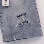 Men's Purple Denim Slim Fit Jeans Shorts Casual Straight Fit Summer Shorts 28-38