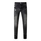 BOGGO Streetwear Men Jeans Fashion Trend American High Street Retro wash Low Rise Elastic Skinny Pleated Ripped Denim Pants