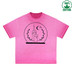 BOGGO  Crystal Ball Printed Dirty WashT-Shirt 230G Multicolor Loose Trendy Fashionable 100%Cotton Short Sleeve Top