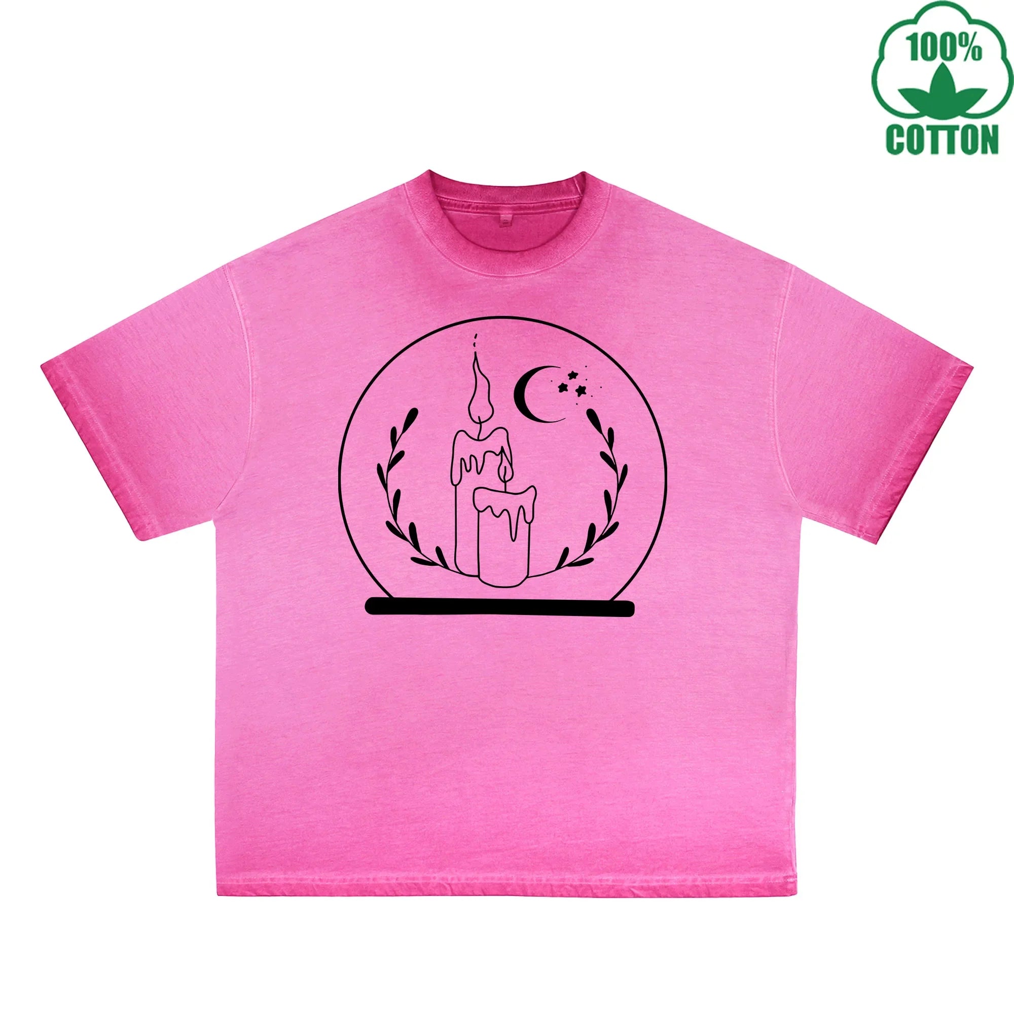 BOGGO  Crystal Ball Printed Dirty WashT-Shirt 230G Multicolor Loose Trendy Fashionable 100%Cotton Short Sleeve Top