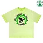 BOGGO  Irish Drunk Meter Printed Dirty Wash T-Shirt 230G Multicolor Loose Trendy Fashionable 100%Cotton Short Sleeve Top