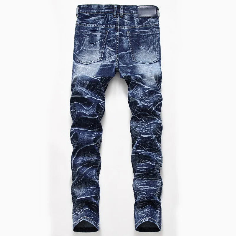 BOGGO Men's Blue Stretch Jeans, Washed and Bleached Straight-leg Denim Pants, Asian Sizes 28¨C42. New 2026