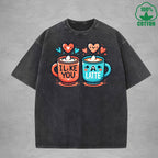 BOGGO  I Like You A LatteInterest Printed Washed T-Shirt 230G Loose Trendy Fashionable 100%Cotton Short Sleeve Top