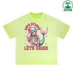 BOGGO  Anti Valentine Club Printed Dirty Wash T-Shirt 230G Multicolor Loose Trendy Fashionable 100%Cotton Short Sleeve Top
