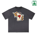 BOGGO  Burning Poker Printed Dirty WashT-Shirt 230G Multicolor Loose Trendy Short Sleeves Fashionable 100%Cotton Top
