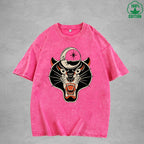 BOGGO  Black PantherInterest Printed Washed T-Shirt 230G Multicolor Loose Trendy Fashionable 100%Cotton Short Sleeve Top
