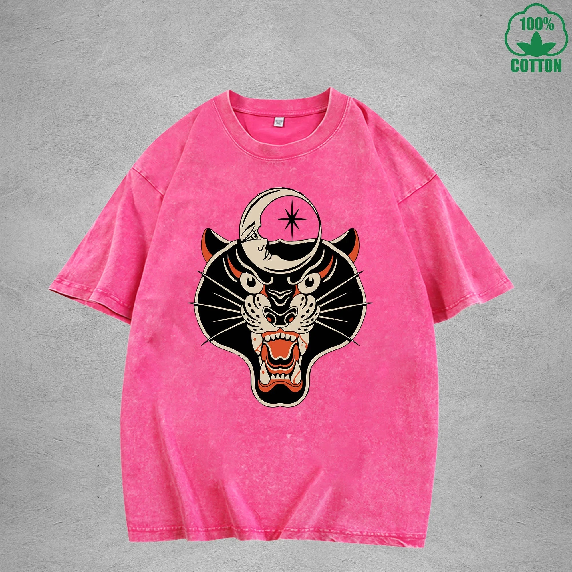 BOGGO  Black PantherInterest Printed Washed T-Shirt 230G Multicolor Loose Trendy Fashionable 100%Cotton Short Sleeve Top