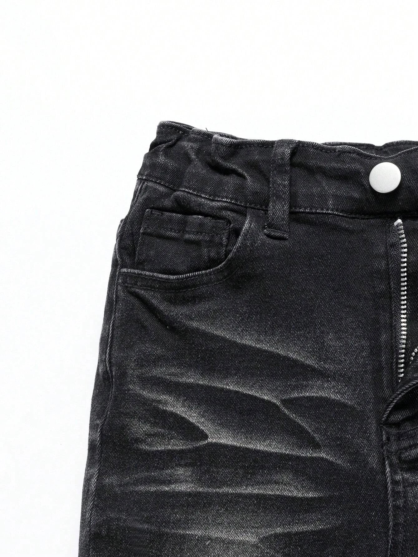 BOGGO 1-Piece Men's All-Season Snowflake Washed Fashion Jeans, Stretchy Slim-Fit Light Gray and Dark Black Casual Denim Pants, Minimalist Fashion, Suitable for Everyday Wear