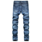 BOGGO Men's New Casual Motorcycle Jeans Hip Hop Street Riding Stretch Slim Fit Straight Pants Patchwork Fashion Denim Trousers Male
