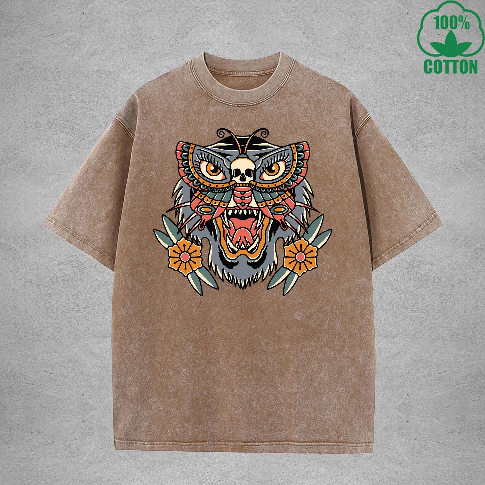BOGGO  HunterInterest Printed Washed T-Shirt 230G Multicolor Loose Trendy Fashionable 100%Cotton Short Sleeve Top