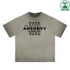 BOGGO  Four Strips ANCHOVY Printed Dirty WashT-Shirt 230G Multicolor Loose Trendy Short Sleeves Fashionable 100%Cotton Top