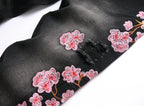 Men's high-street ripped jeans with floral embroidery patchwork, trendy street-style distressed flared jeans