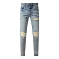 BOGGO Streetwear Men Jeans Fashion Trend American High Street Retro wash Low Rise Elastic Skinny Pleated Ripped Denim Pants