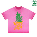 BOGGO  Pineapple Printed Dirty WashT-Shirt 230G Multicolor Loose Trendy Short Sleeves Fashionable 100%Cotton Top