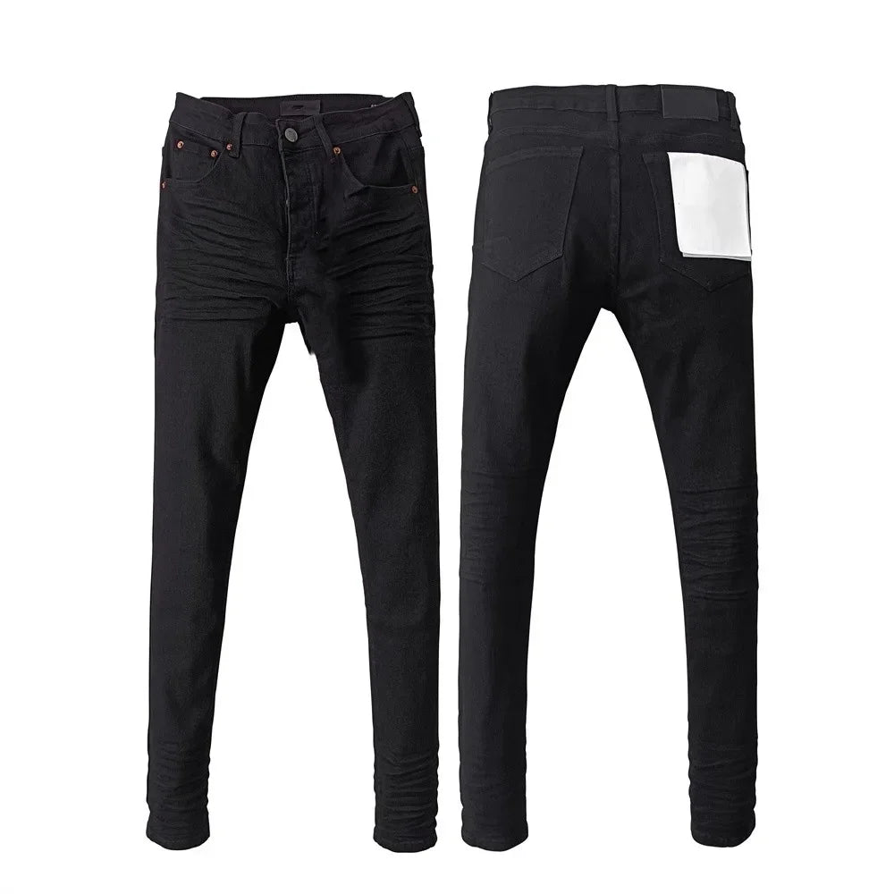 BOGGO Men Jeans Fashion Americans High street Retro wash black Splashing ink graffiti print Low Rise Elastic Skinny Jeans Brand pants
