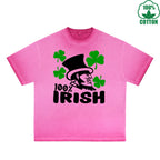 BOGGO  Irish 100% Printed Dirty Wash T-Shirt 230G Multicolor Loose Trendy Fashionable 100%Cotton Short Sleeve Top