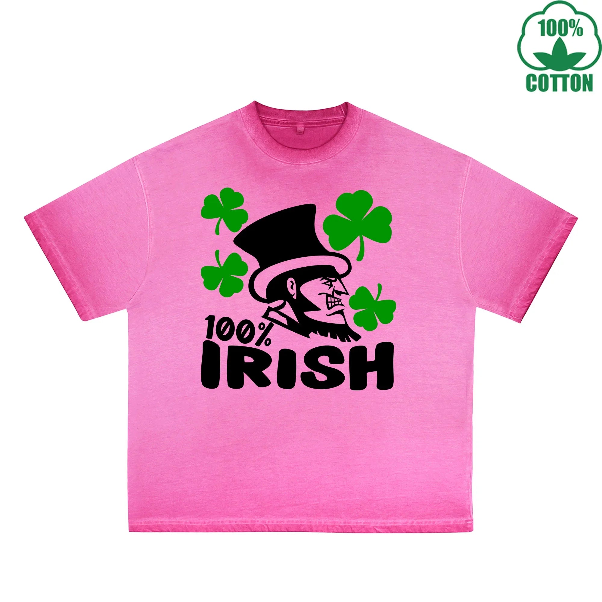 BOGGO  Irish 100% Printed Dirty Wash T-Shirt 230G Multicolor Loose Trendy Fashionable 100%Cotton Short Sleeve Top