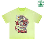 BOGGO  Blood Butterfly Printed Dirty WashT-Shirt 230G Multicolor Loose Trendy Fashionable 100%Cotton Short Sleeve Top