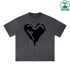 BOGGO  Melted Heart Printed Dirty WashT-Shirt 230G Multicolor Loose Trendy Short Sleeves Fashionable 100%Cotton Top