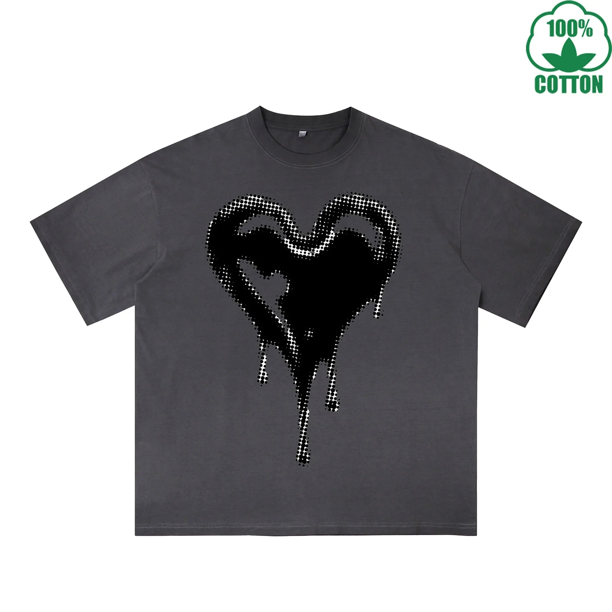 BOGGO  Melted Heart Printed Dirty WashT-Shirt 230G Multicolor Loose Trendy Short Sleeves Fashionable 100%Cotton Top