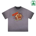 BOGGO  Touchdown Time Printed Dirty Wash T-Shirt 230G Multicolor Loose Trendy Fashionable 100%Cotton Short Sleeve Top