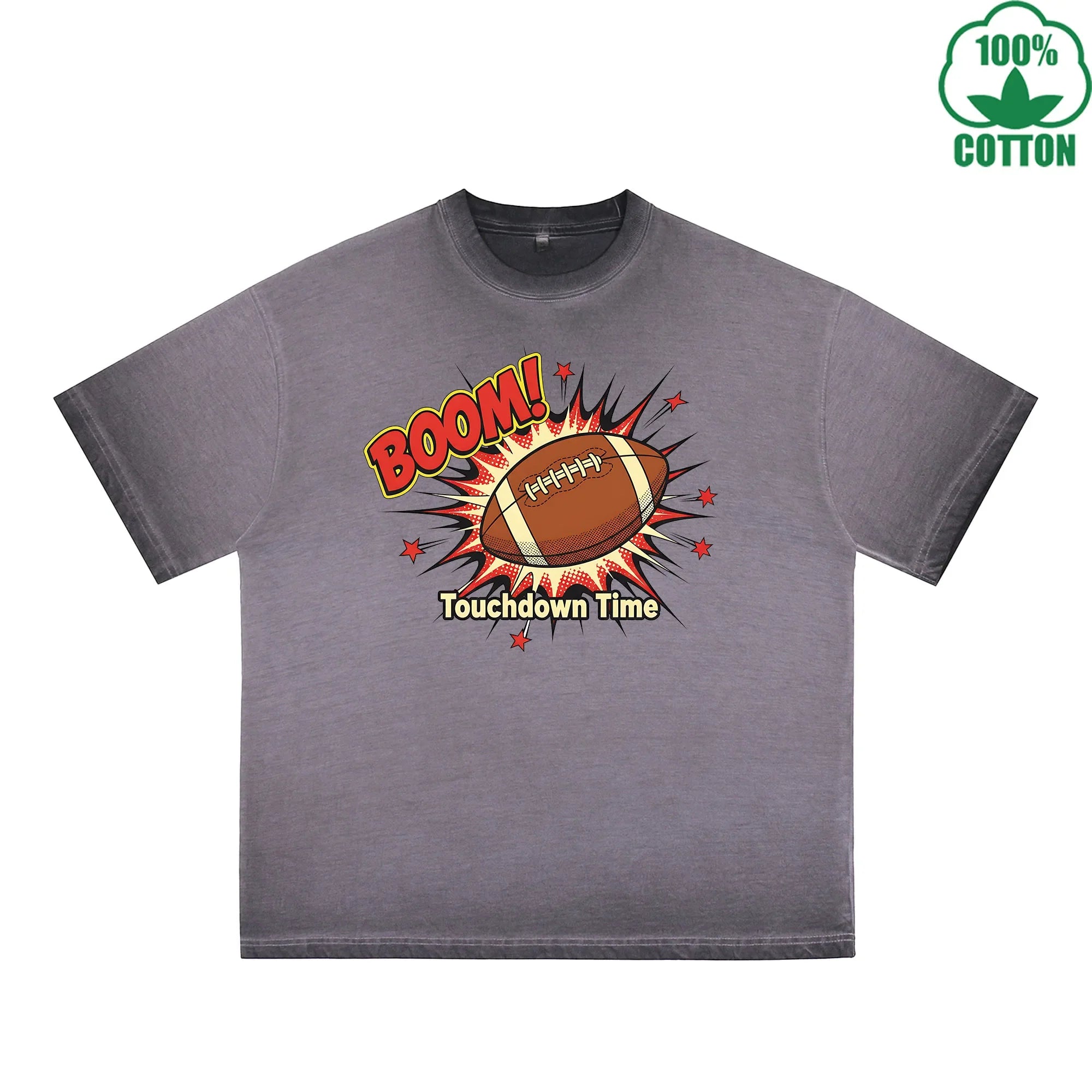 BOGGO  Touchdown Time Printed Dirty Wash T-Shirt 230G Multicolor Loose Trendy Fashionable 100%Cotton Short Sleeve Top