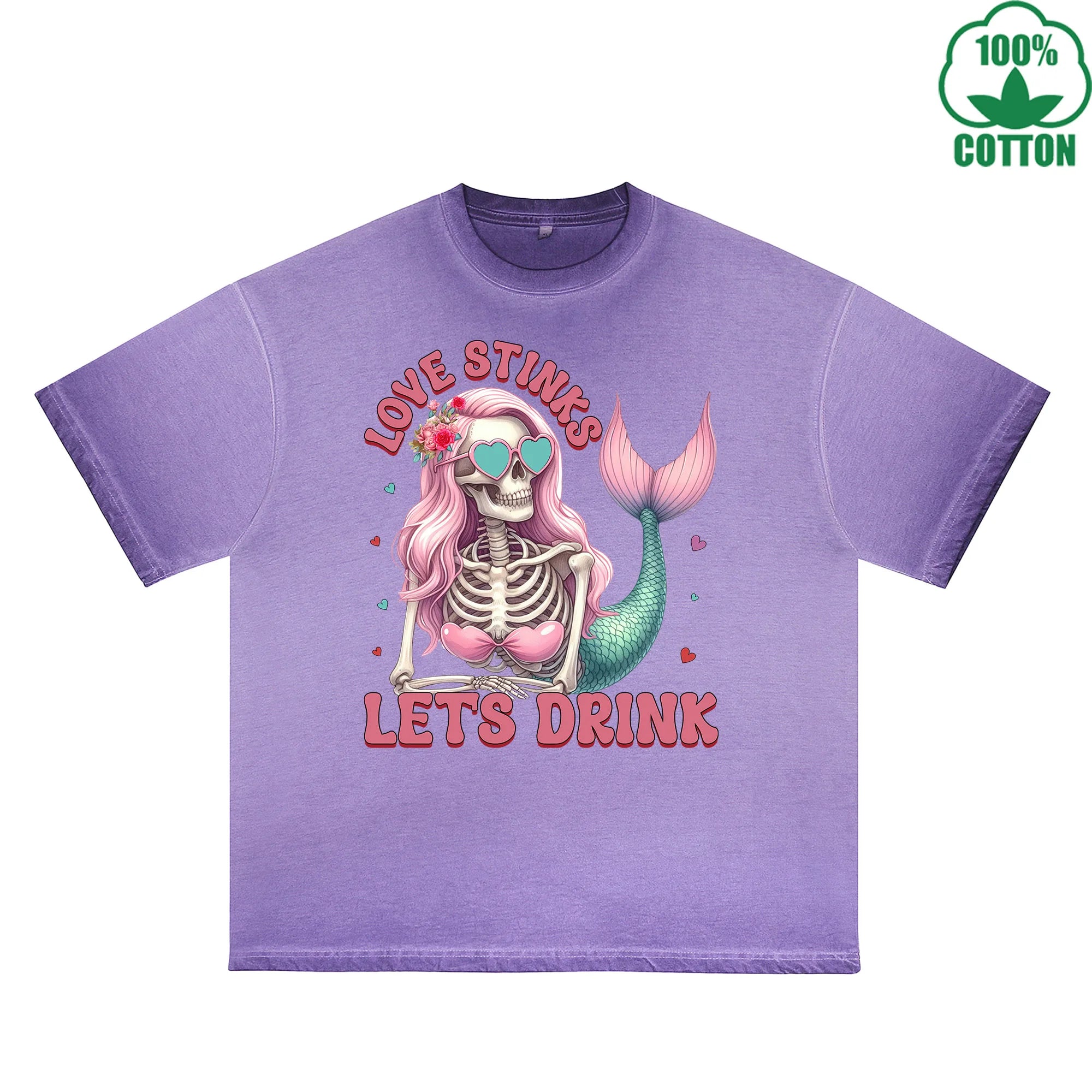 BOGGO  Anti Valentine Club Printed Dirty Wash T-Shirt 230G Multicolor Loose Trendy Fashionable 100%Cotton Short Sleeve Top