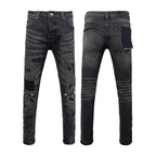 BOGGO Men Jeans Fashion Americans High street Retro wash black Splashing ink graffiti print Low Rise Elastic Skinny Jeans Brand pants