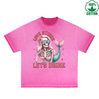 BOGGO  Anti Valentine Club Printed Dirty Wash T-Shirt 230G Multicolor Loose Trendy Fashionable 100%Cotton Short Sleeve Top