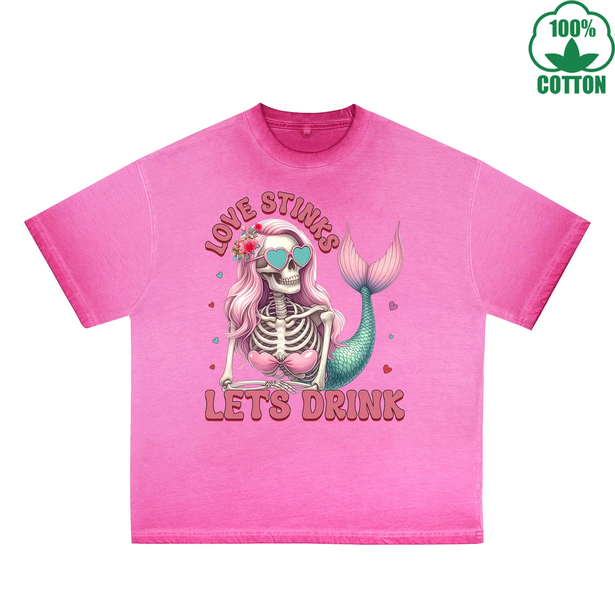 BOGGO  Anti Valentine Club Printed Dirty Wash T-Shirt 230G Multicolor Loose Trendy Fashionable 100%Cotton Short Sleeve Top