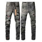 New KSUBI Jeans Men Paint Hole Trendy American High Street  Trend Low Rise Stretch Skinny Pleated Ripped Jeans