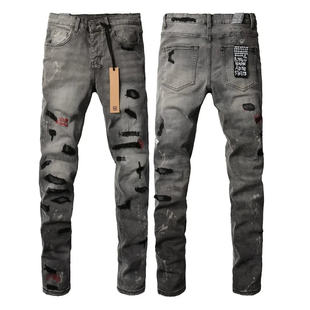 New KSUBI Jeans Men Paint Hole Trendy American High Street  Trend Low Rise Stretch Skinny Pleated Ripped Jeans