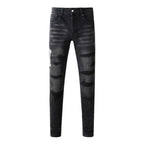 BOGGO Streetwear Men Jeans Fashion Trend American High Street Retro wash Low Rise Elastic Skinny Pleated Ripped Denim Pants