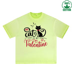 BOGGO  My Cat is My Valentine Printed Dirty Wash T-Shirt 230G Multicolor Loose Trendy Fashionable 100%Cotton Short Sleeve Top