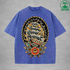 BOGGO  NavigationInterest Printed Washed T-Shirt 230G Multicolor Loose Trendy Fashionable 100%Cotton Short Sleeve Top