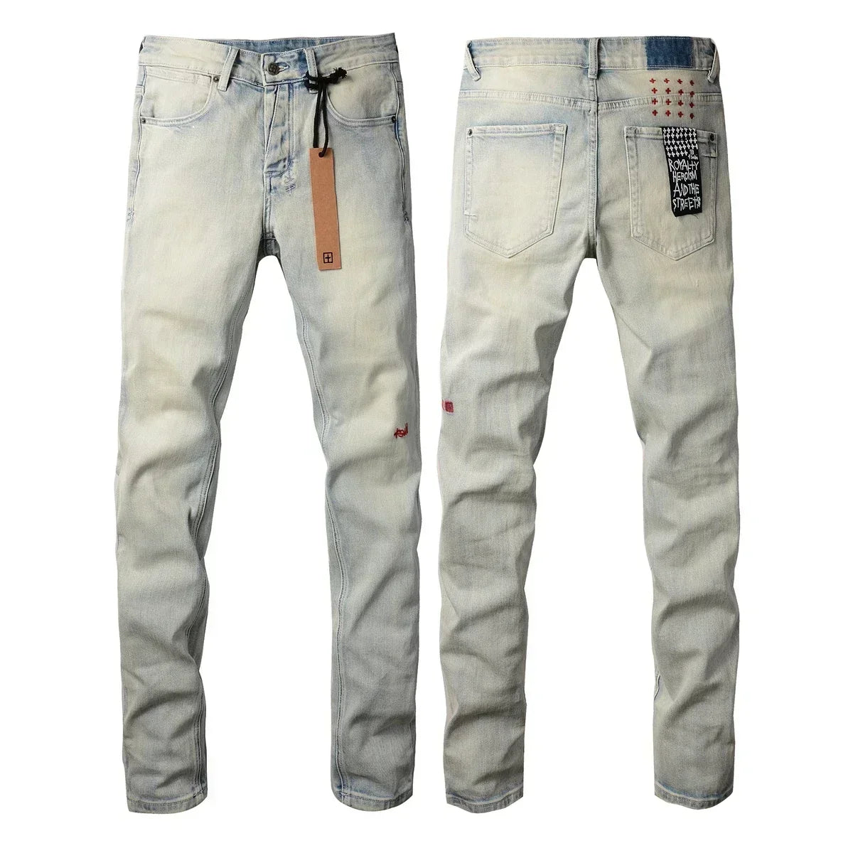 New KSUBI Jeans Men Paint Hole Trendy American High Street  Trend Low Rise Stretch Skinny Pleated Ripped Jeans