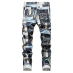 BOGGO Best-selling Men's Stretch Jeans, Blue Checkered Denim Pants, Casual Trousers in Asian Sizes.