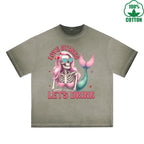 BOGGO  Anti Valentine Club Printed Dirty Wash T-Shirt 230G Multicolor Loose Trendy Fashionable 100%Cotton Short Sleeve Top