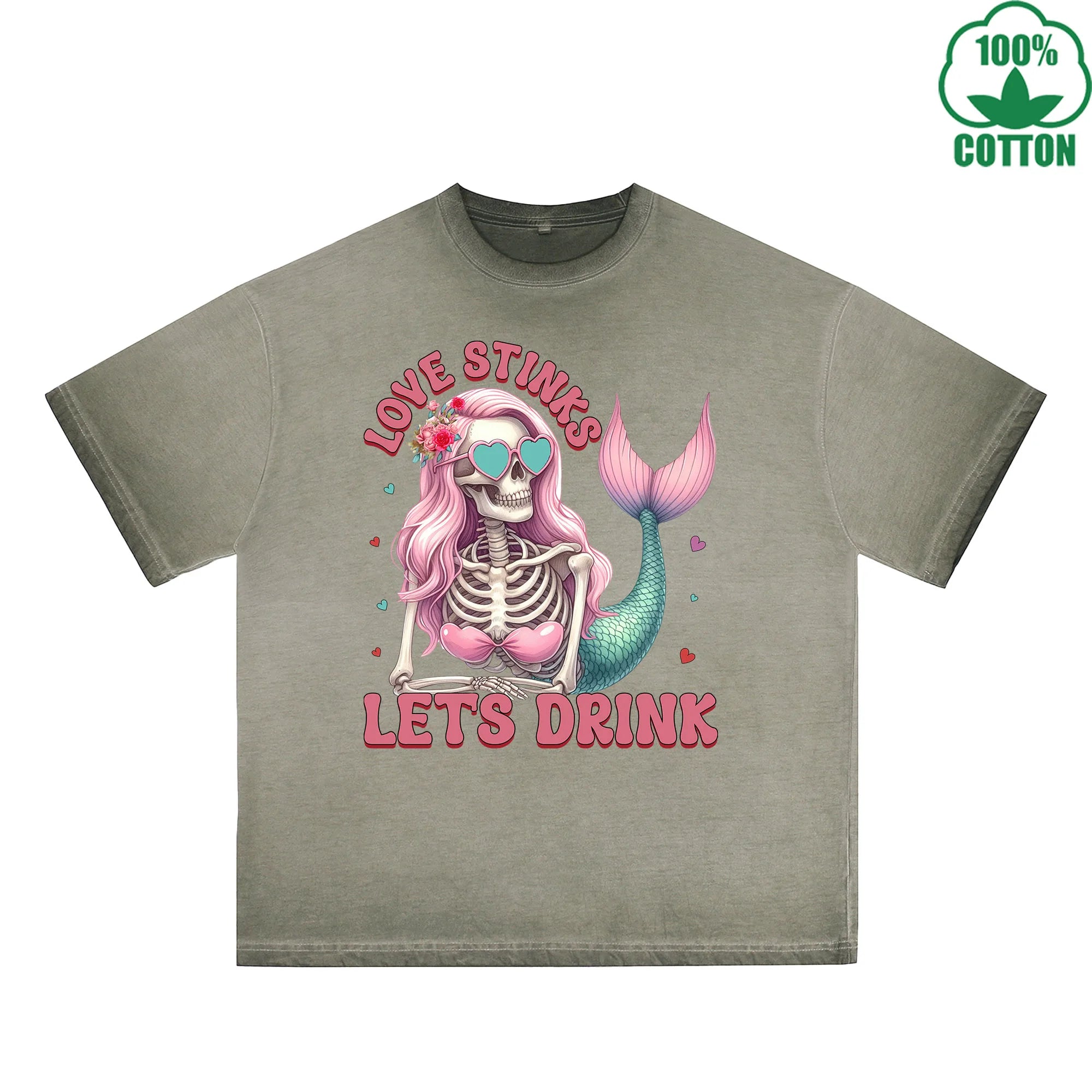 BOGGO  Anti Valentine Club Printed Dirty Wash T-Shirt 230G Multicolor Loose Trendy Fashionable 100%Cotton Short Sleeve Top