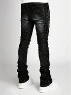 BOGGOMen's denim fashion personality straight leg men's pants European and American fashion Instagram hot item elastic pearl denim la