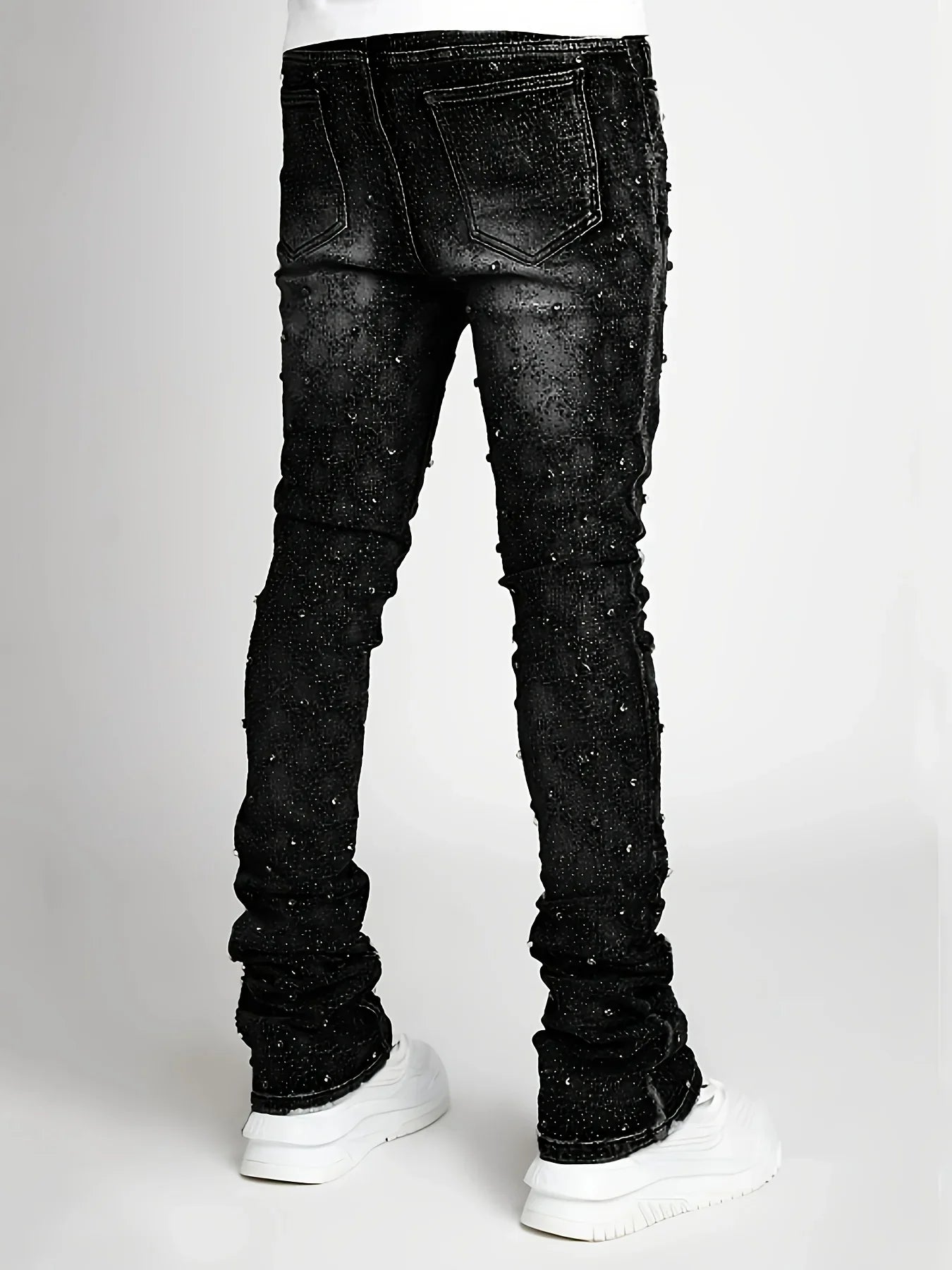 BOGGOMen's denim fashion personality straight leg men's pants European and American fashion Instagram hot item elastic pearl denim la