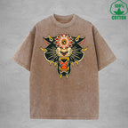 BOGGO  One Eyed TigerInterest Printed Washed T-Shirt 230G Multicolor Loose Trendy Fashionable 100%Cotton Short Sleeve Top