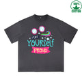 BOGGO  Make Yourself Proud Printed Dirty WashT-Shirt 230G Multicolor Loose Trendy Fashionable 100%Cotton Short Sleeve Top