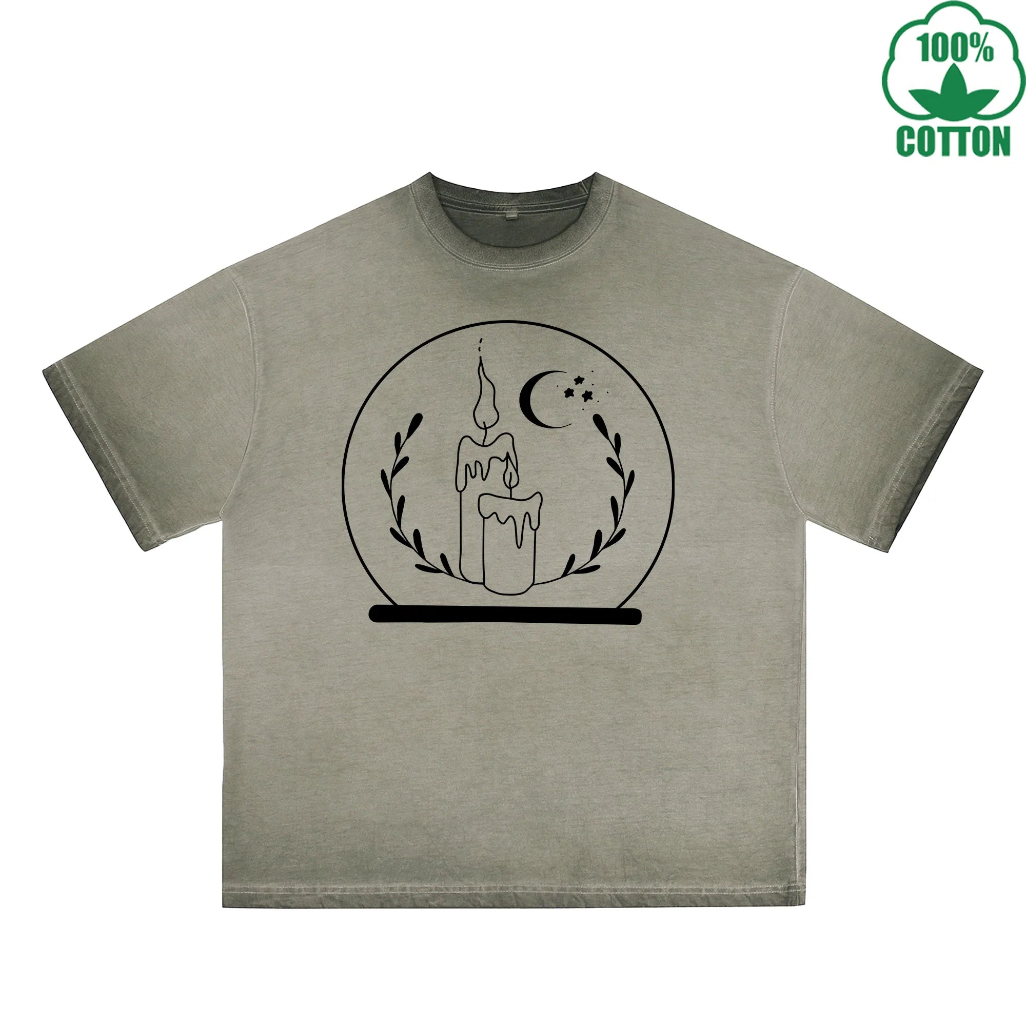 BOGGO  Crystal Ball Printed Dirty WashT-Shirt 230G Multicolor Loose Trendy Fashionable 100%Cotton Short Sleeve Top