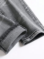 BOGGO Men¡®s Stretchy Denim Jeans Streetwear Tearing Patchwork Holes Ripped Denim Elastic Waist Casual Pants Slim fit Straight Trousers