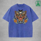 BOGGO  HunterInterest Printed Washed T-Shirt 230G Multicolor Loose Trendy Fashionable 100%Cotton Short Sleeve Top