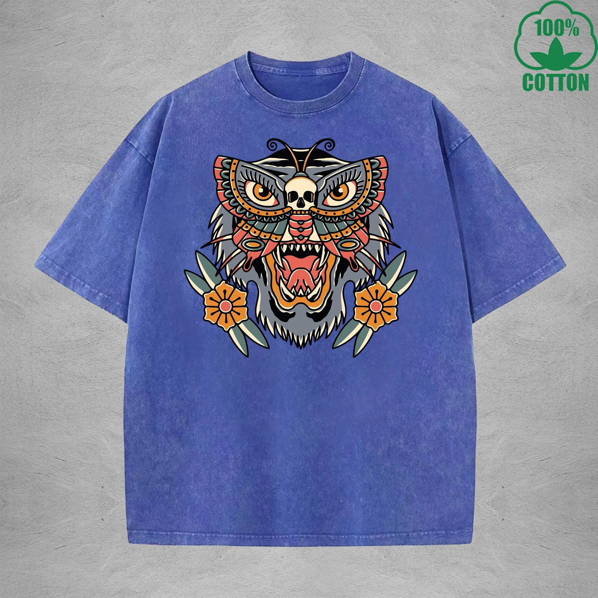 BOGGO  HunterInterest Printed Washed T-Shirt 230G Multicolor Loose Trendy Fashionable 100%Cotton Short Sleeve Top