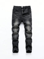 BOGGO 1-Piece Men's All-Season Snowflake Washed Fashion Jeans, Stretchy Slim-Fit Light Gray and Dark Black Casual Denim Pants, Minimalist Fashion, Suitable for Everyday Wear