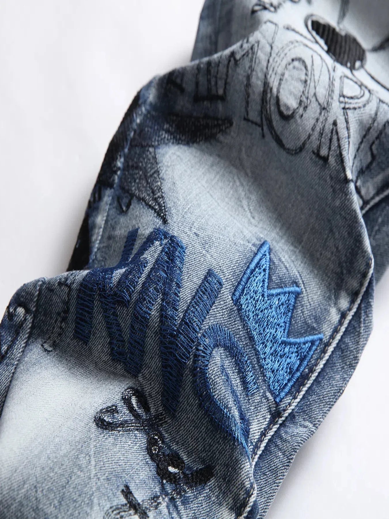 Hipster Guy Hip Hop Street Style Embroidery Stretch Slim Straight Leg Jeans Guy